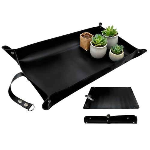 Waterproof Transplanting Mat Leather Plant Repotting Mat,Indoor Succulent Potting Mat,Thickened Foldable Plant Potting Tray and Mess Control mat(11.81 * 23.62inch) (Black) - color: Black