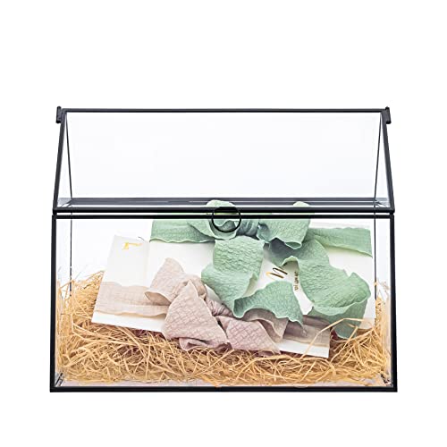 NCYP Glass Cards Box with Lid for Micro Wedding, Birthday, Party Reception - 10.2x5.9x8.2 Inches House Shape Card Holder, Home Decor, Black (Glass Box Only) - color: Black