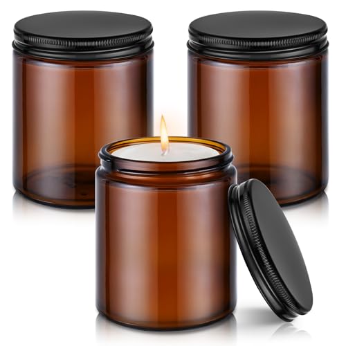 Tecohouse 8oz Glass Jars with Lids, 3 Pack Candle Jars Amber-Metal Lids - color: Amber-Metal Lids
