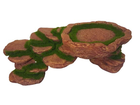 Large Red Rock Bridge with Moss 11 Inches Long, Artificial Aquarium Fish Tank Ledge, Decorative Resin Basking Climbing Ramp Ledge for Reptiles, Fish, Amphibians or Turtles
