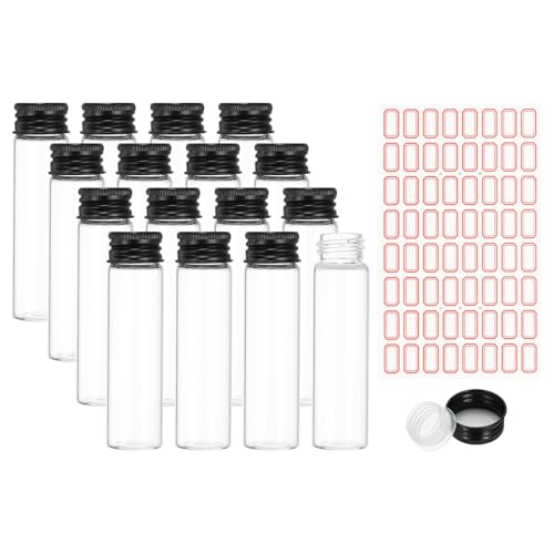 PATIKIL 20ml Test Tubes with Caps, 24Pcs 22x80mm Glass Clear Flat Bottom Test Tube Containers with Plastic Cap for Bead Party Candy Bath Salt Storage Scientific Experiment Plant(Black) - color: Black, size: 22x80mm