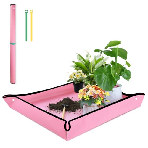 SupKing Repotting Mat for Indoor Plant Transplanting 29.5"x 29.5" Pink Garden Mat for Plant Lovers Oxford Fabric Portable Potting Tray for Gardening Mess Control - color: Pink