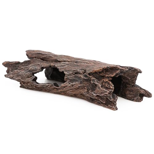 AQUA KT Reptile Hideout Terrarium Tree Trunk Hollow Log Cork Bark for Snake | Amphibian Lizard Log with Suction Cup for Bearded Dragon Chameleon Hermit Crab Leopard Gecko Hiding Rock Habitat Decoration