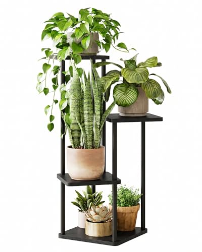 GENTINGBRO Small Plant Stand for Indoor Plants Corner Plant Shelf | 4 Tier Flower Stand Wood Metal Plant Holder for Living Room Bedroom Balcony Patio Dark Brown - color: Dark Brown, size: 4 Tier