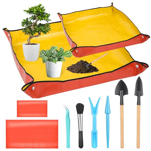 2Pcs Repotting Mat for Plant Transplanting, 39'' Gardening Mat and 26'' Orange Potting Mat for Indoor, Thicker Potting Tray with Plant Accessories Foldable Waterproof Planting Mat for Plant Lovers - color: Orange 2Pcs Repotting Mats