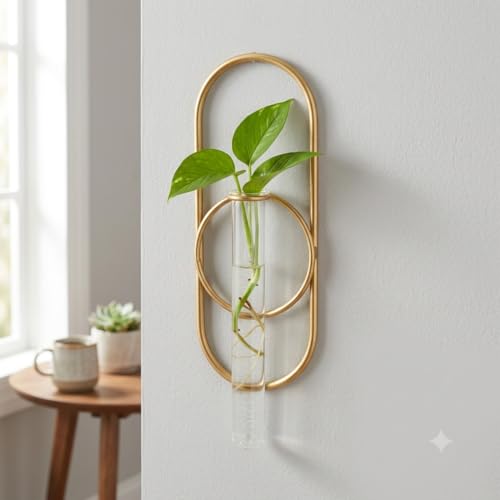 Sephra 10.25" Oval Wall Hanging Planter - Indoor Plant Propagation Station and Flower Vase - Modern Gold Finish for Living Room or Home Office Decor - by Cheungs - color: Gold