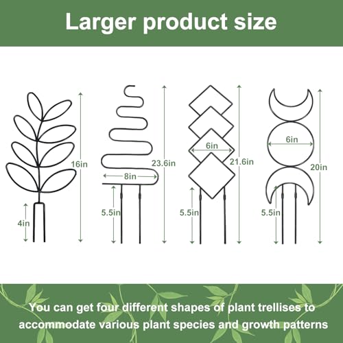 23in Plant Trellis for Climbing Plants Indoor, 4 Shapes | Trellis for Potted Plants with Ties, Metal Climbing Plant Support for Houseplant Flower Pothos, 4 Different Panels