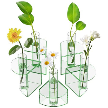 NIUBEE Plant Propagation Station Indoor: Petals Shaped Plant Terrarium with 5 Glass Test Tubes, Acrylic Tabletop Propagation Vases for Hydroponic Plants, Office Kitchen Decor for Plant Lovers (Green)