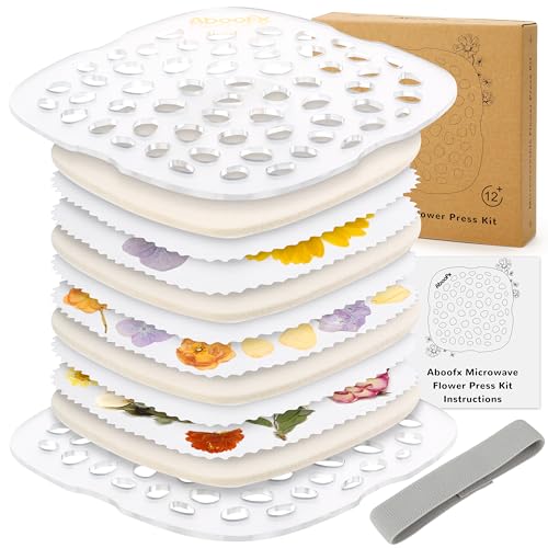 Aboofx Microwave Flower Press 6.3" 3 Layers Fast Drying Pressed Flower Art Kit with Washable Cloth Vibrant Color Rentention Resuable Flowers Preservation Kit for DIY Flowers Art Gift for Nature Lover - size: 3 Layers 6.3 x 6.3 inch
