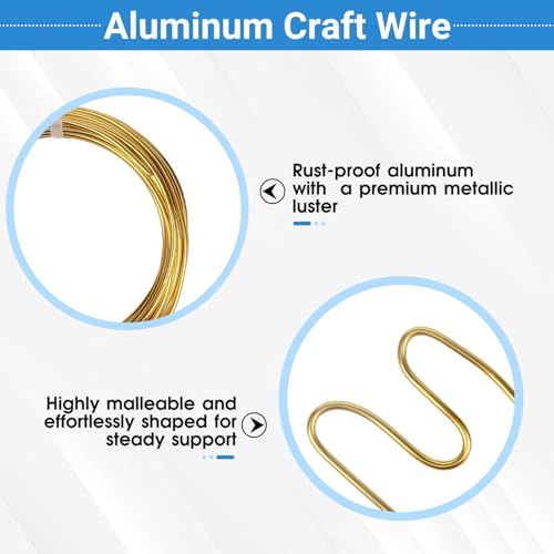 3 Rolls Aluminum Craft Wire Kit with Side Cutter Pliers, Multi-Size [18/12/9] Gauge, Flexible Metal Wire Set for Jewelry Making, Bonsai and Sculpting (49.2 Ft Total, 16.4 Ft/Roll, Gold) - size: 3 Gauges Set 16.4Ft Each, style: Gold