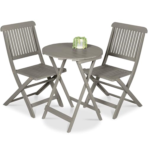 Best Choice Products 3-Piece Acacia Wood Bistro Set, Folding Patio Furniture for Backyard, Balcony, Deck w/ 2 Chairs, Round Coffee Table, Teak Finish - Gray - color: Grey