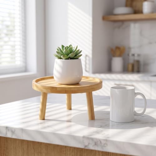 DOITOOL Wooden Indoor Plant Stand 4.33 Inch Flowerpot Tray Lightweight Decorative Plant Stool for Succulents Vase Display Shelf for Home Tabletop - size: 10.00X10.00X7.50CM