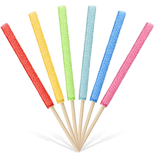 Honeydak 6 Pcs Microfiber Detail Duster Sticks Mini Crevice Cleaning Tools | Car Air Vent Cleaner, Fan Cleaning Brush for Blind, Keyboard and Window Track, Removable Cover, Bamboo Handle, Assorted Color