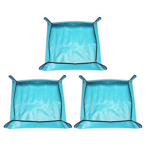 HARFINGTON 3pcs Repotting Mat 19.7" x 19.7" PE Cloth Waterproof Plant Repotting Mat Foldable Portable Gardening Potting Tray with Plastic Buckle for Indoor Plant Change Soil Watering, Blue - color: Blue, size: 19.7" x 19.7"