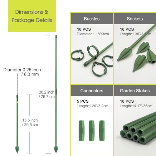 RIFNY Plant Stakes for Indoor Plants, 14 Inch Plant Support Stakes, 10 PCS | Tall Adjustable Garden Plant Sticks, with Clips for Indoor Monstera Tomato Orchid Potted Plants Flower, Green - size: 14IN 10PCS