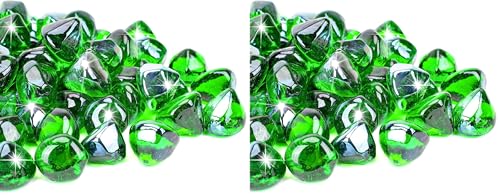 Mr. Fireglass 10 Pounds Blended Fire Glass Diamonds for Fireplace Fire Pit & Lanscaping - 1 inch Emerald Green Fire Rocks (Pack of 2) - color: Emerald Green, size: 1 inch, 10 Pounds (Pack of 2)