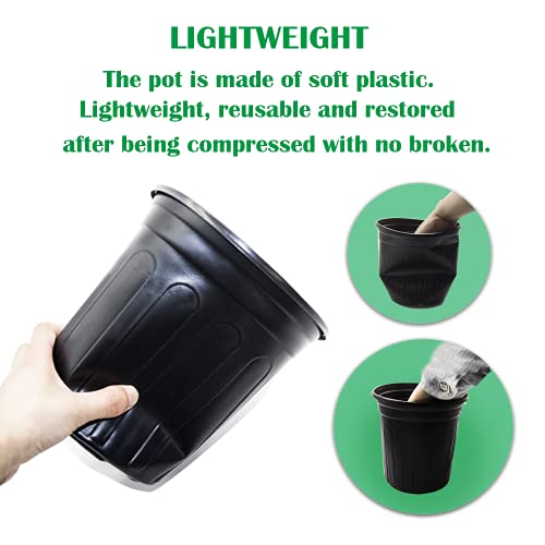 HECTOLIFE 100-Pack 1 Gallon Black Flexible Flower Plant Nursery Pots | Plastic Plant Pots with Drainage Holes,Garden Flower Pots for Succulents, Seedlings, Cuttings, Transplanting - size: 1 gallon, style: 100P
