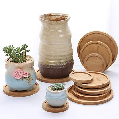 2Krmstr 6 Pack Round Bamboo Tray for Plants, 4 Inch Planter Pot Bamboo Saucer, Succulent Pot Holder Drainage Tray for Indoor & Outdoor Plants Flower Pot Drip Trays 201101YF55-3[JPHTM]#2664
