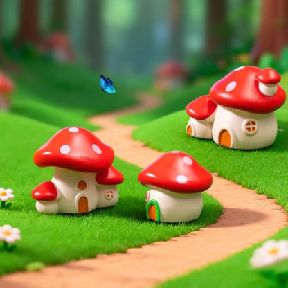 Miniature Resin House Figures Set - Tiny Fairy Garden Buildings & Mushroom Castle for Terrarium, Dollhouse Decor, DIY Landscape Ornaments, Potted Plants (3PCS Cartoon Mushroom Houses)