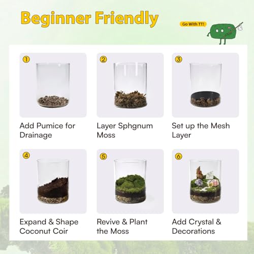 DIY Crystal Terrarium Kit - 21-Pieces All-In-One Starter Kit with Preserved Moss, Pumice, Crystals, Coconut Coir, Tools & Decor | Healing Gift for relaxing | Plants Lovers | Home & Desk Decor