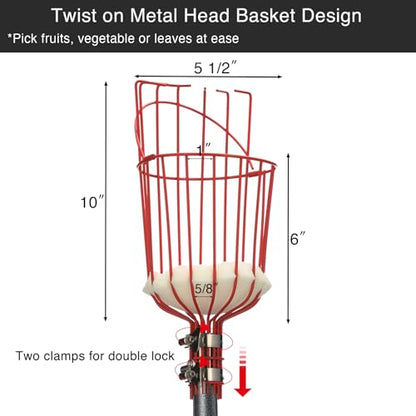 DonSail Fruit Picker Pole Tool with Basket Telescoping, Adjustable Apple Picker Pole 35-170 inch Long Handle, Mango Orange Avocado Fig Acorn Lemon Pear Pomelo Chery Picker for Tree - size: 35-170"