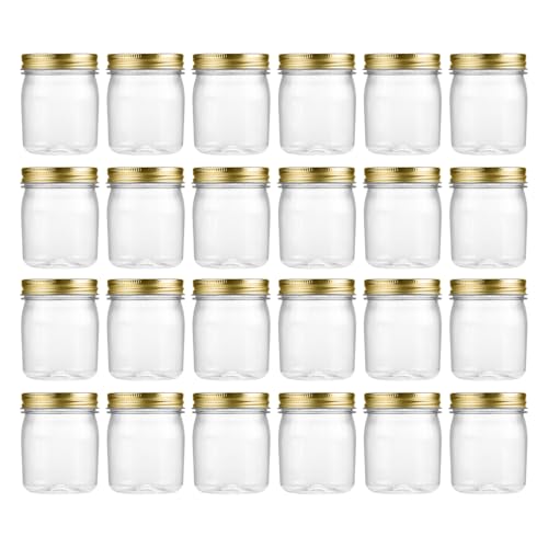 novelinks 8 oz Plastic Mason Jars and Clear Plastic Jars with Lids 8 oz | 24 Pack, Gold, Plastic Containers with Lids, Small Mason Jars, Clear Jars Bulk, Spice Jars, Slime Jars, Mini Jars - color: Gold, size: 24 Pack 8 Ounce