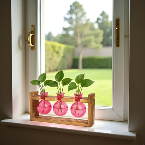 XXXFLOWER Plant Terrarium Jar Propagation Station Stand 3 Pink Bulb Vases - color: Pink