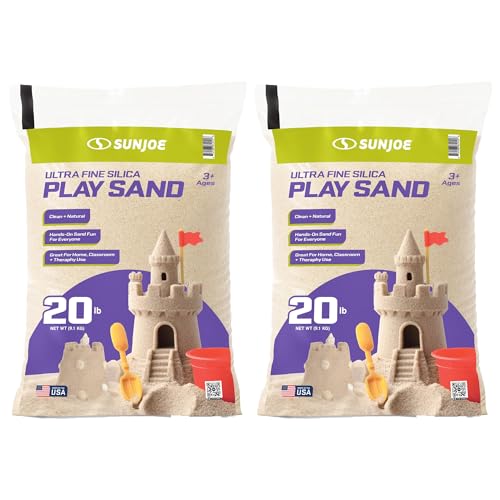 Sun Joe 2 Pack Silica Play Sand for Sandbox, Sensory Table & Garden Spaces, Ultra Fine, 20 Lbs - Natural Craft Accessory for Molding, Digging & Sculpting - Ideal for Indoor and Outdoor Use - size: 2 Pack