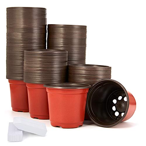 200-Pack 4 Inch Plastic Nursery Pots Come with 200 Pcs Labels, Seedling Flower Plant Container and Seed Starting Pots - size: 4 Inch