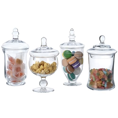 MyGift Set of 4 Glass Apothecary Jars Set, Clear Candy Jars with Lids