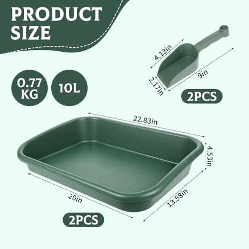 Rainmae 2 Set Garden Tidy Trays with Shovels, Large Potting Tray for Seeding, Mixing Soil and Repotting, One-Piece Gardening Tray for Succulents, Cactus and Indoor Plants, 23 x 13.6 x 4.5 Inch, Green