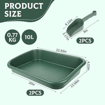 Rainmae 2 Set Garden Tidy Trays with Shovels, Large Potting Tray for Seeding, Mixing Soil and Repotting, One-Piece Gardening Tray for Succulents, Cactus and Indoor Plants, 23 x 13.6 x 4.5 Inch, Green
