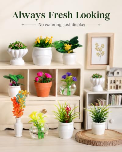 IMIKEYA Miniature Dollhouse Plant Flowers: 15pcs Mini Dollhouse Potted Plants Artificial Tiny Plants Fake Greenery Ornament Potted Plant Flower Model Micro Landscape Dollhouse Furniture Decor