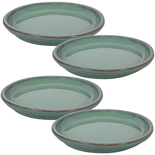 Sunnydaze 12" Ceramic Plant Saucers for Planters, 4pk, Seafoam | Indoor or Outdoor, Plant Drip Trays for Flower Pot Drainage, Kiln-Fired Hand-Painted Glaze Finish, Frost Resistant - color: Seafoam, size: 12 in
