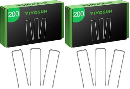 VIVOSUN 6-Inch 400-Pack Garden Stakes, 11-Gauge Galvanized Steel U-Shaped Staples for Landscape Fabric, Ground Cover, Soaker Hose, Irrigation Tubing, and Fence Securing - size: 200 PCS (Pack of 2)