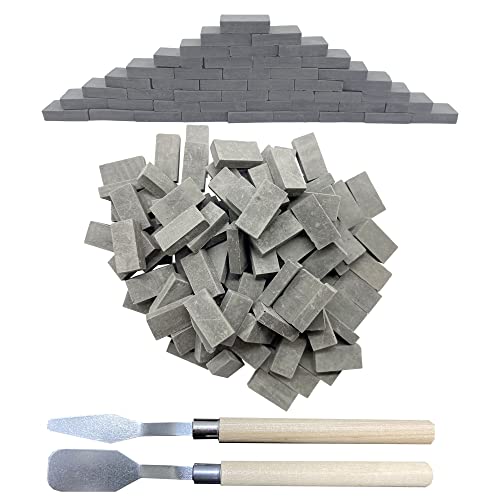 Woohome 150 PCS Mini Wall Bricks Gray Miniature Brick Figurine Fake Bricks with Scraper for Model Fairy Garden Landscaping Accessories, 1:16 Scale - color: Grey 150