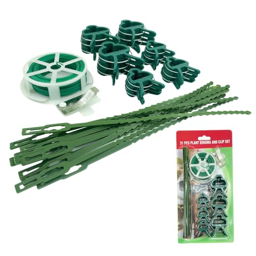 Plant Binding and Clip Set, Green, 31 Pieces, with Twist Ties, Support Clips and Plant Ties for Tomato, Grape Vines and Vegetable Plants