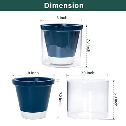 D'vine Dev Self-Watering Blue Terracotta Planter Pot, 8 in, 37-X-C-4 | Terracotta & Glass Design, Clear Water Reservoir, Visible Water Level, Easy Plant Care, Ideal for Busy Plant Lovers - color: Blue, size: 8 Inch
