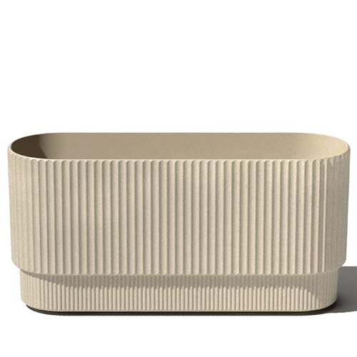 Veradek Demi Series Long Planter for Porch, Patio, Backyard | Durable Plastic-Concrete Material | Modern Décor for Shrubs, Flowers - color: Sand, size: 30 inch