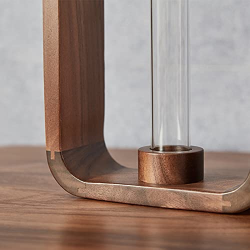 Transprent Glass Vase Test Tube Hydrophilic Plants Holder Walnut Wooden Frame Flower Stand Table Garden Bonsai Decor,Gifts for Women, Home Office Decor Planter (Big) - size: Large