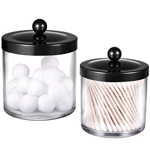 SheeChung 2 Pack Plastic Apothecary Jars with Black Metal Lids - color: Black, size: 25 oz & 15 oz