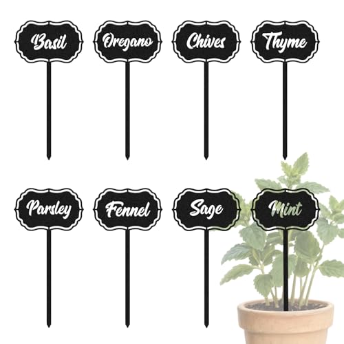 CUTHOLLOW 8PCS Food Spices Garden Plant Markers, Metal Plant Labels | 3.5"x7" Waterproof Metal Stakes, Plant Labels, Garden Labels, Garden Markers for Plants Outdoor, Herb Garden Decor - style: Food Spices