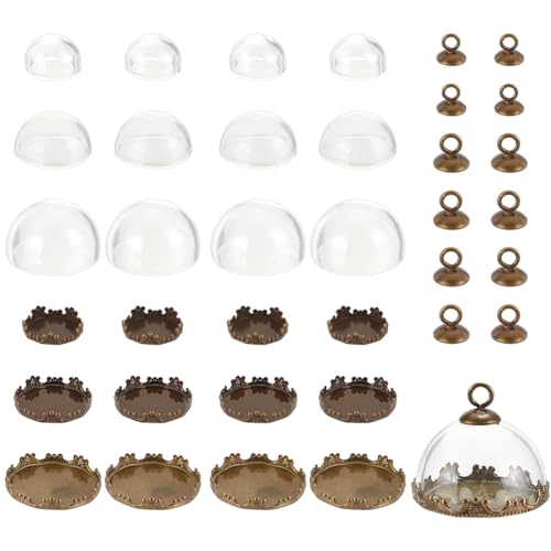 12 Sets 3 Sizes Mini Cloche Bell Jar, Round Glass Display Dome Cloche Pendant Glass Jars with Brass Base for Centerpieces Plants Rocks Specimens Decorations, 16.5mm 21mm 26mm in Diameter - size: 1.65/2.1/2.6cm