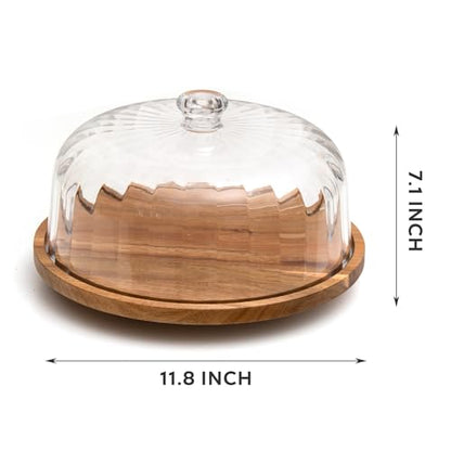 Cake Stand with Lid, Rotating Cake Holder with Dome, Wood Lazy Susan with Cover, Cake Stand for Party,Birthday,Parties,Baking Gifts(12 Inch with Dome)