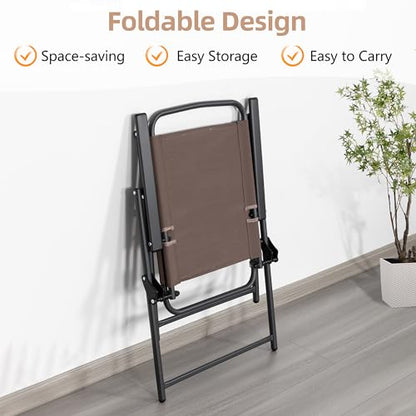 Vongrasig 6 Pieces Folding Patio Dining Set, All Weather Small Metal Outdoor Table and Chairs Set, Patio Furniture Set w/Umbrella, Glass Table & 4 Folding Chairs for Garden, Lawn, Backyard, Brown - color: Brown