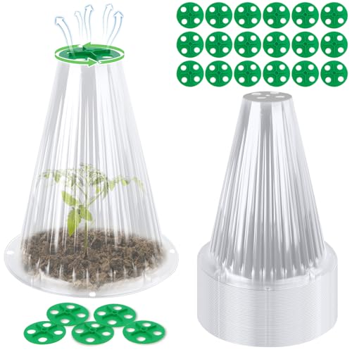 UQM 50 Pack Garden Cloches for Plants with Rotary Vent Cover Reusable | Bell Plant Protector Garden Protection from Animals Snails Birds Chickens Insect, 9.18" H X7.56 D (Clear) - color: Clear-50pc