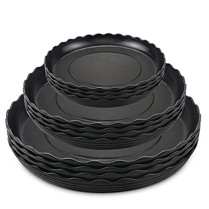 12 Pack Plastic Black Round Wave Plant Saucer,Durable Heavy Duty Flower Plant Pot Drip Tray Container for Home Garden Indoor and Out Door Plant (6 Inch/8 Inch/10 Inch) - color: Black