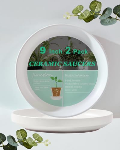 vensovo 9 Inch Ceramic Plant Saucer Pots Tray - 1 Pcs Modern White Planter Saucers for Indoor & Outdoor Plants, Large Pot Trays Perfect for 8 Inch 8.5 Inch 9 Inch Flowerpot