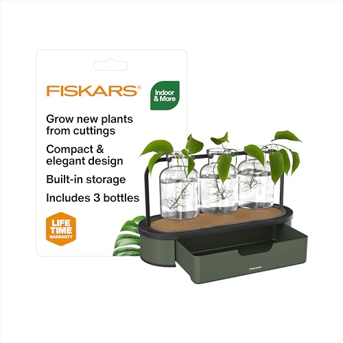 Fiskars Plant Propagation Station, Hydroponic System for Indoor Gardening | Glass Test Tube Vases w/ Metal Rack & Storage Drawer, Straight Sided Flutes for Easy Root Removal