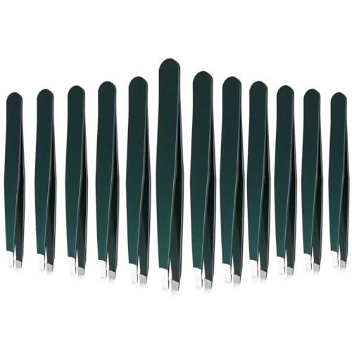 Mudder 12 Pcs Eyebrow Tweezers Set for Facial Hair in Bulk - color: Dark Green